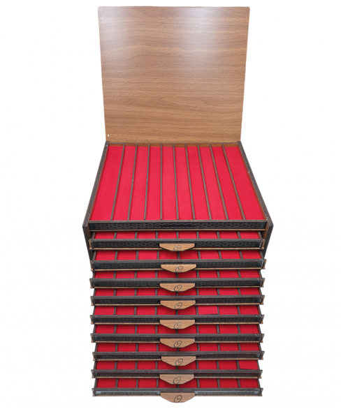 Χειροποίητο ξύλινο κουτί με 10 συρτάρια για συλλογές κομπολογιών KOYT10019