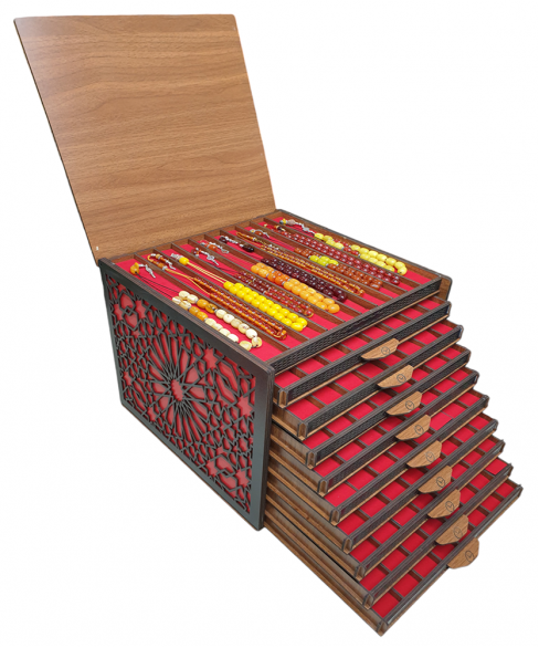 Χειροποίητο ξύλινο κουτί με 10 συρτάρια για συλλογές κομπολογιών KOYT10019