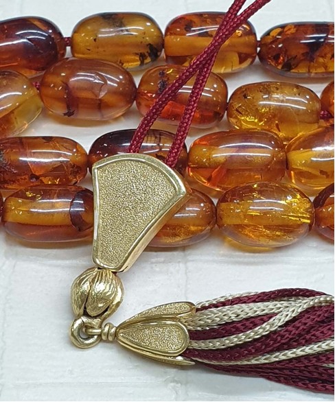 Κομπολόι από Κεχριμπάρι με χρυσό θυρεό 24K KOM11432