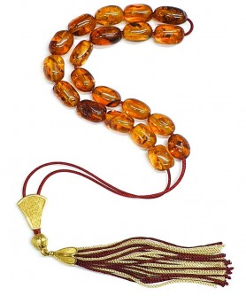 Κομπολόι από Κεχριμπάρι με χρυσό θυρεό 24K KOM11432