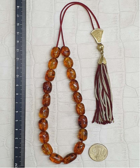 Κομπολόι από Κεχριμπάρι με χρυσό θυρεό 24K KOM11432