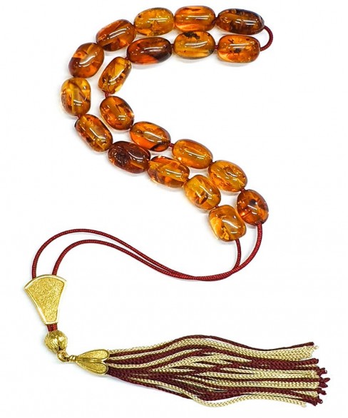 Κομπολόι από Κεχριμπάρι με χρυσό θυρεό 24K KOM11432