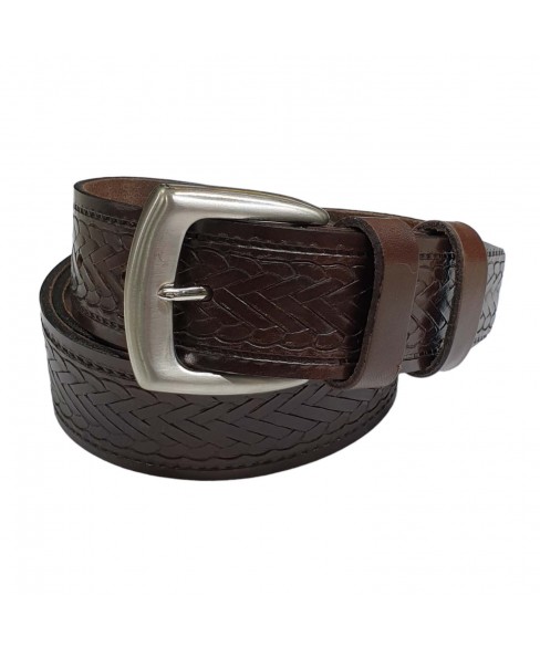 Δερμάτινη Ανδρική Ζώνη KOUROS Πλεξούδα NS1005 DARK BROWN