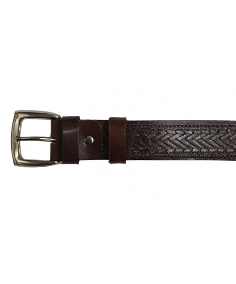 Δερμάτινη Ανδρική Ζώνη KOUROS Πλεξούδα NS1005 DARK BROWN