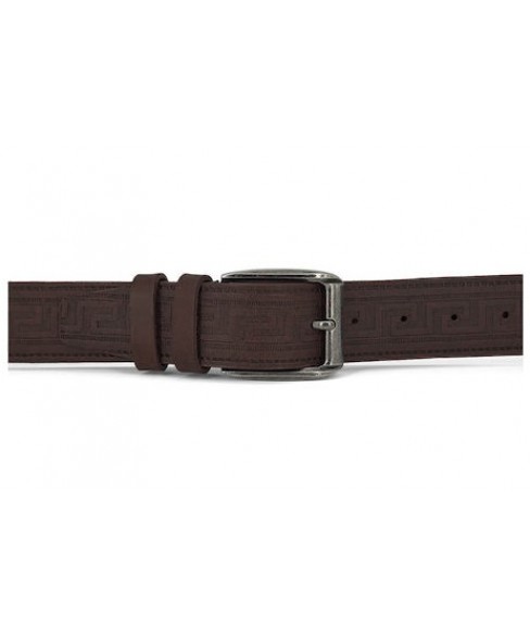 Δερμάτινη Ανδρική Ζώνη KOUROS με Πυρογραφία Μαίανδρος NS1017 BROWN