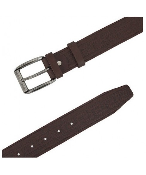 Δερμάτινη Ανδρική Ζώνη KOUROS με Πυρογραφία Μαίανδρος NS1017 BROWN