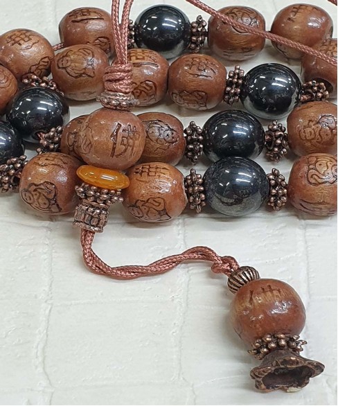 Κομπολόι από Ξύλο με Αιματίτη KOM10842