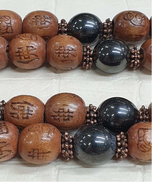 Κομπολόι από Ξύλο με Αιματίτη KOM10842