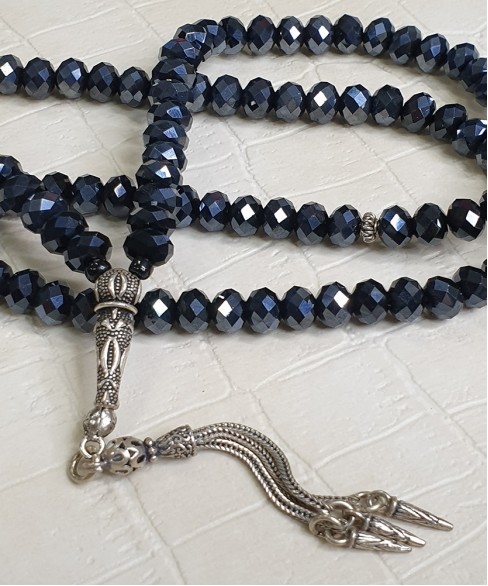 Τεσπίχ (Μουσουλμανικό Προσευχητάρι) από κρύσταλλο και ασήμι με 99 χάντρες TES10045