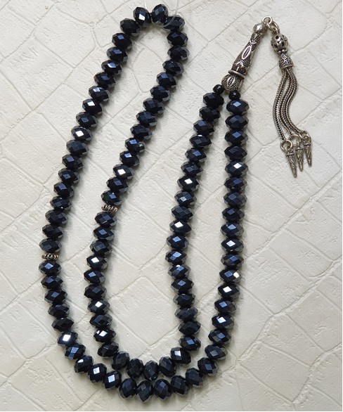 Τεσπίχ (Μουσουλμανικό Προσευχητάρι) από κρύσταλλο και ασήμι με 99 χάντρες TES10045